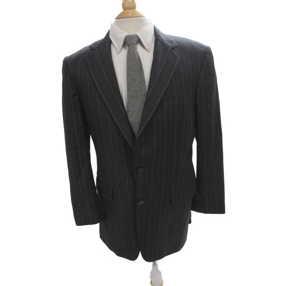 Burberry London Mens 2 Piece Wool Striped Suit Jacket Gray Size 38